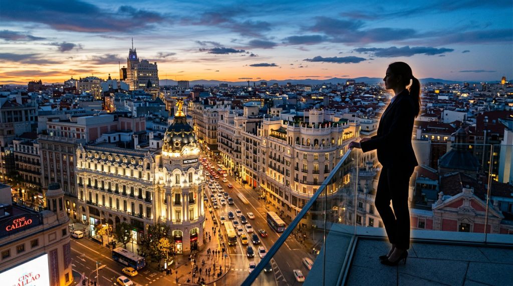 Agente inmobiliario produciendo contenido profesional para su marca personal inmobiliaria en Madrid en piso de Chamberí con equipo de vídeo y gimbal