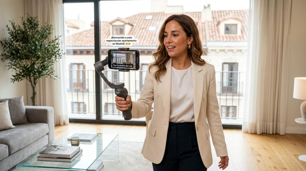 Content creator inmobiliario Madrid — grabación de Reel de propiedad