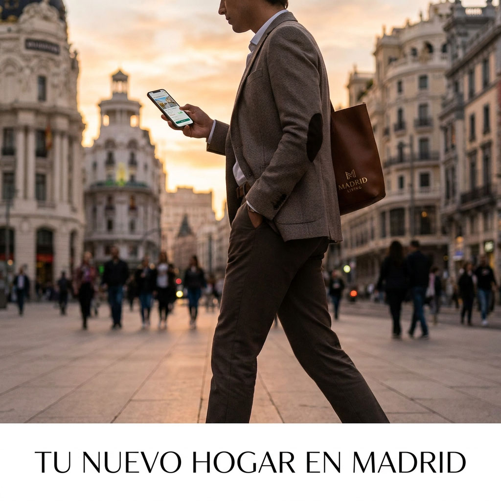 Collage de resultados de sesión de fotos de marca inmobiliaria en Madrid mostrando usos en LinkedIn, Instagram grid y web del agente con estilo visual coherente