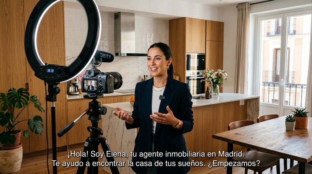 Mood board de identidad visual para crear una marca personal inmobiliaria en Madrid con paleta de colores negro, dorado y crema, tipografías y logotipo de agente