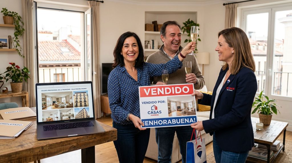 Propietario y agente cerrando acuerdo de exclusiva en Madrid gracias al valor de la fotografía inmobiliaria profesional incluida en la propuesta
