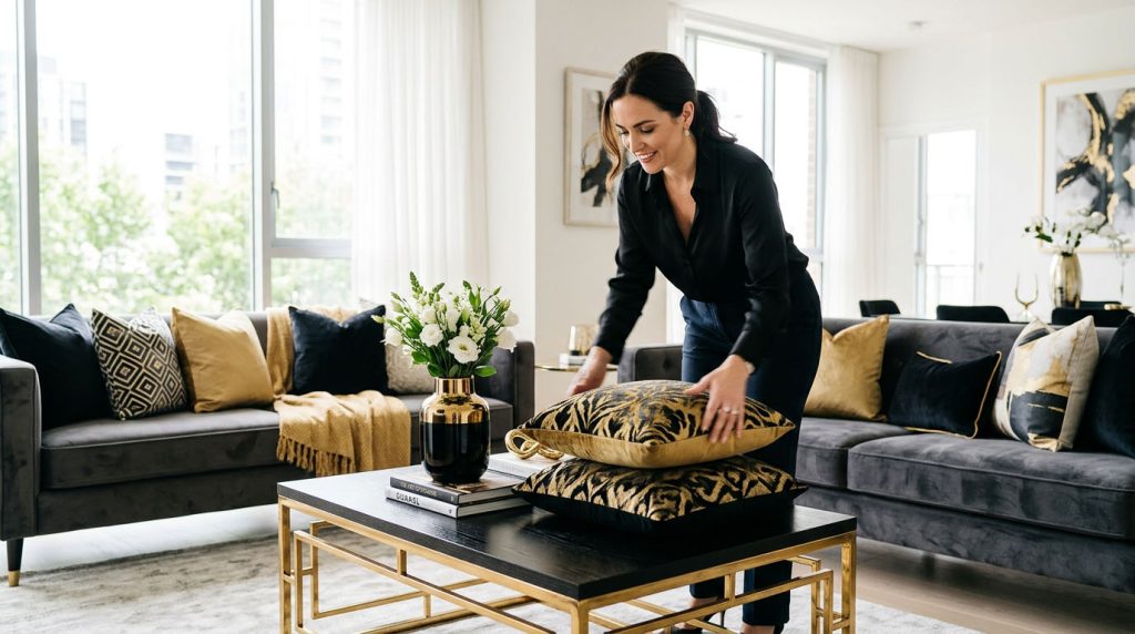 Persona despejando la encimera de una cocina siguiendo el checklist de home staging para la fotografía inmobiliaria